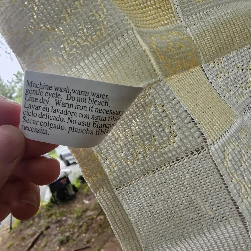 Vintage Cream & Butter Yellow Checkered Sheer Lace Valance - Cottage, Grannycore